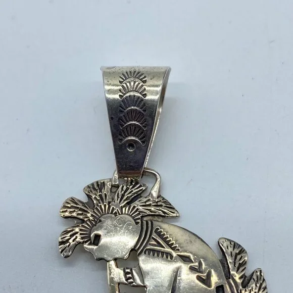 Vtg Sterling Silver Gold Signed Mike Smith Navajo Pendant Native American Indian - Picture 8 of 11